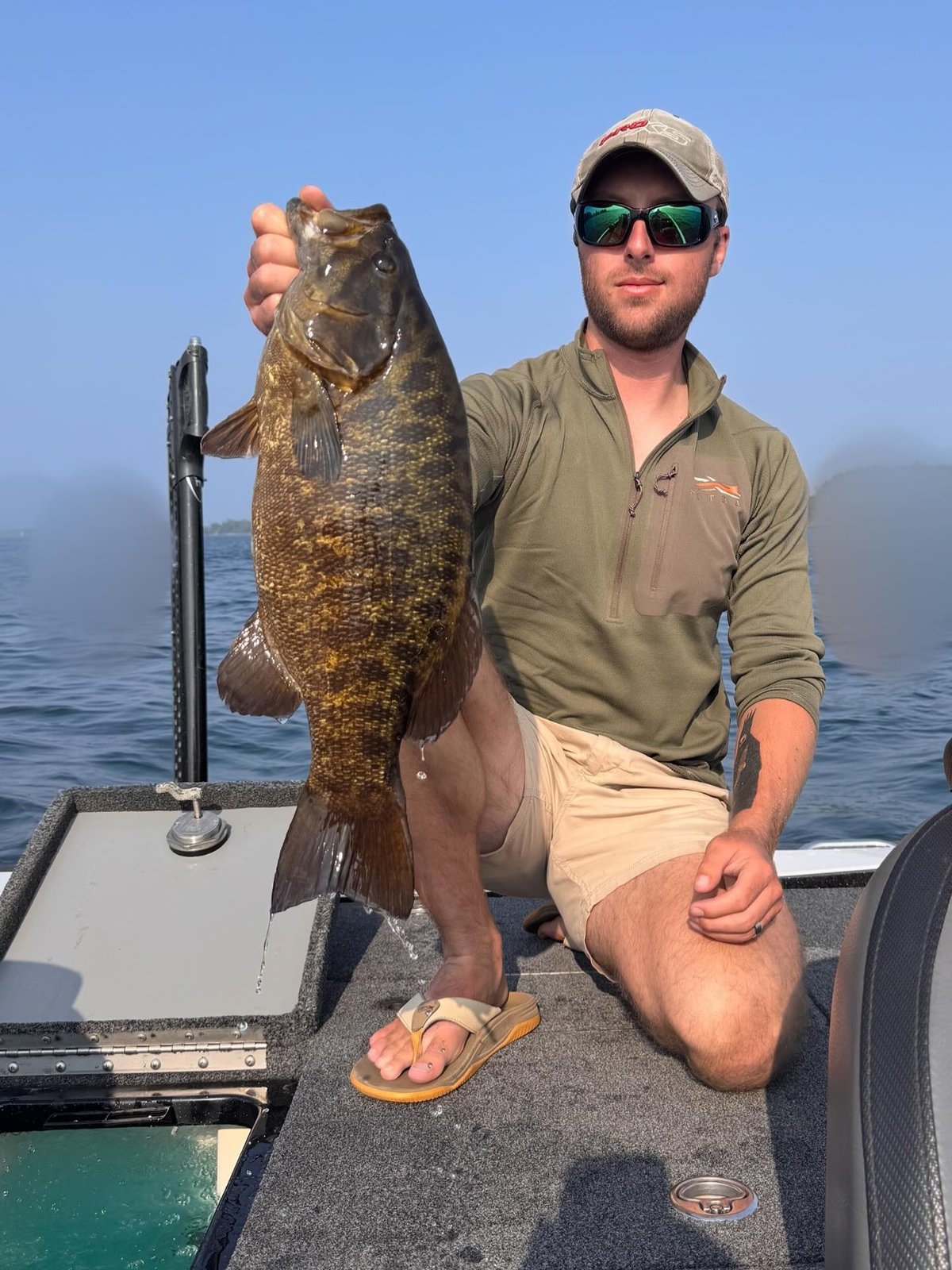 Morning smallmouth bass in misty conditions